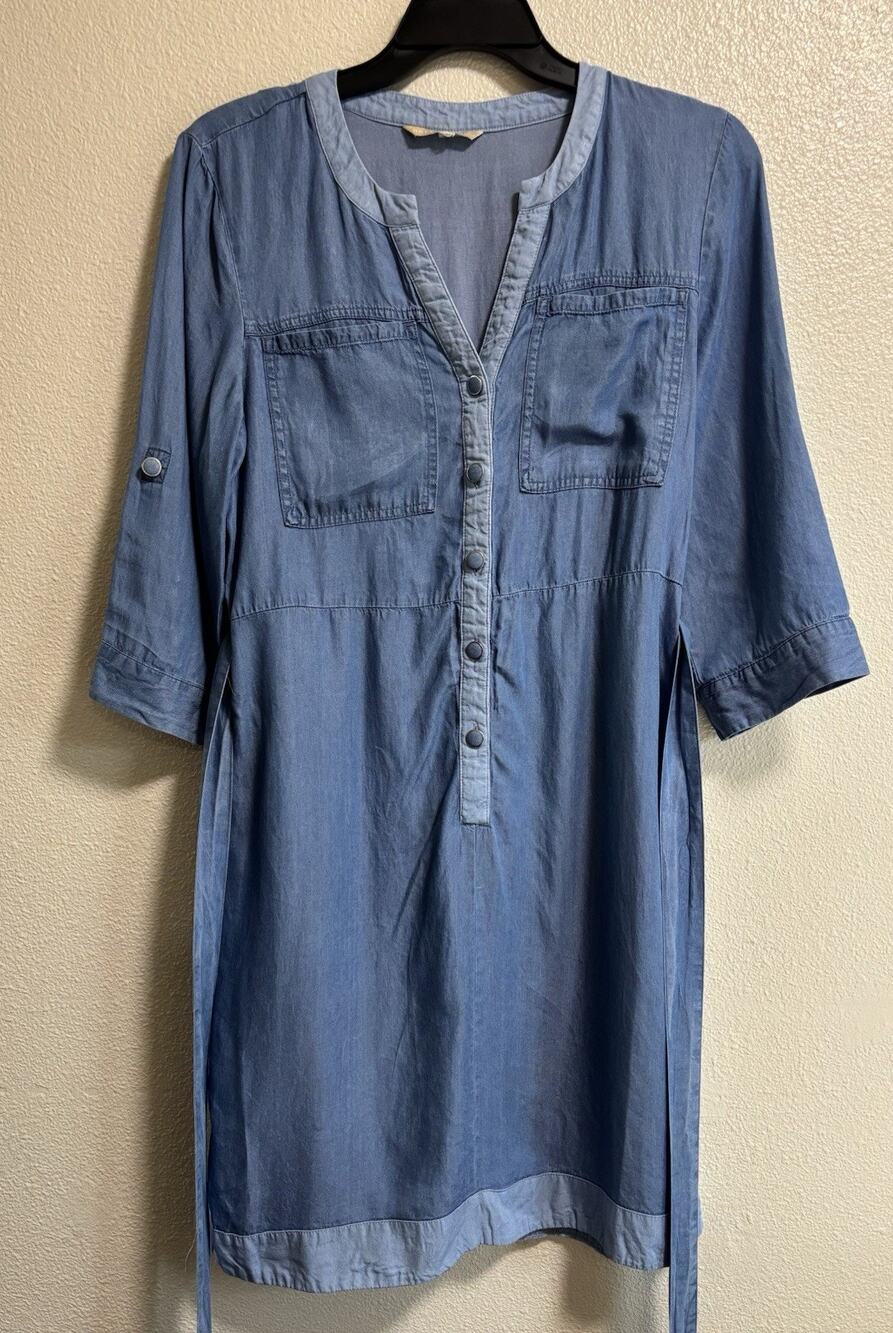 Blue Denim Chambray Dress Western Tencel Hope & Harlow Women’s Size M/L V-neck